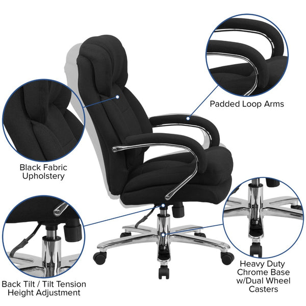 English Elm HERCULES 24/7 Ergonomic Executive Office Chair for Big & Tall Users - 500 lb Capacity & Comfort Black Fabric GO-2078-GG