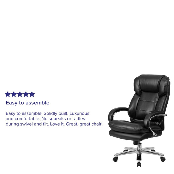 English Elm HERCULES 24/7 Ergonomic Executive Office Chair for Big & Tall Users - 500 lb Capacity & Comfort Black LeatherSoft GO-2078-LEA-GG