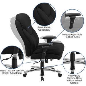 English Elm HERCULES Series Big & Tall Executive Ergonomic Office Chair for 24/7 Comfort and Support, 400 lb Capacity Black Fabric GO-2085-GG