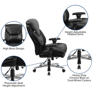 English Elm HERCULES Series Big & Tall Executive Ergonomic Office Chair for 24/7 Comfort and Support, 400 lb Capacity Black LeatherSoft GO-2085-LEA-GG