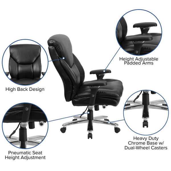 English Elm HERCULES Series Big & Tall Executive Ergonomic Office Chair for 24/7 Comfort and Support, 400 lb Capacity Black LeatherSoft GO-2085-LEA-GG