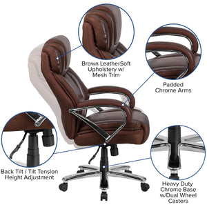 English Elm HERCULES Series Big & Tall Executive Swivel Office Chair with 500 lb Capacity for Ultimate Comfort Brown GO-2092M-1-BN-GG