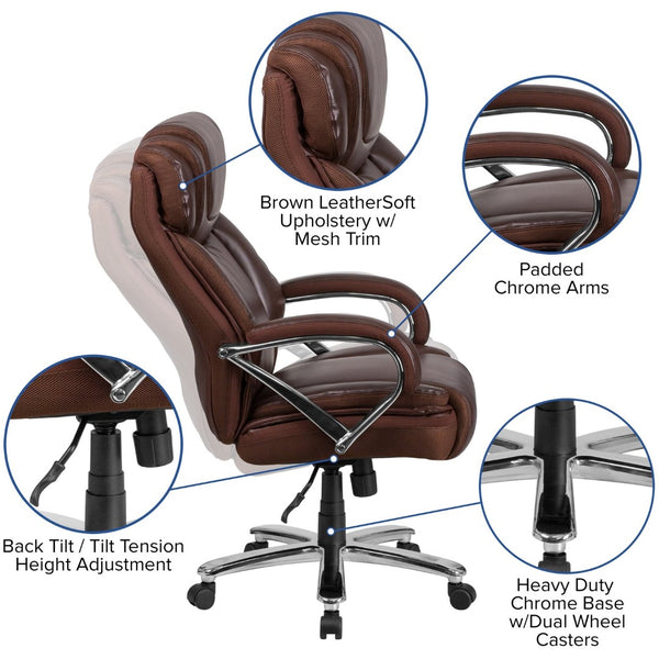 English Elm HERCULES Series Big & Tall Executive Swivel Office Chair with 500 lb Capacity for Ultimate Comfort Brown GO-2092M-1-BN-GG