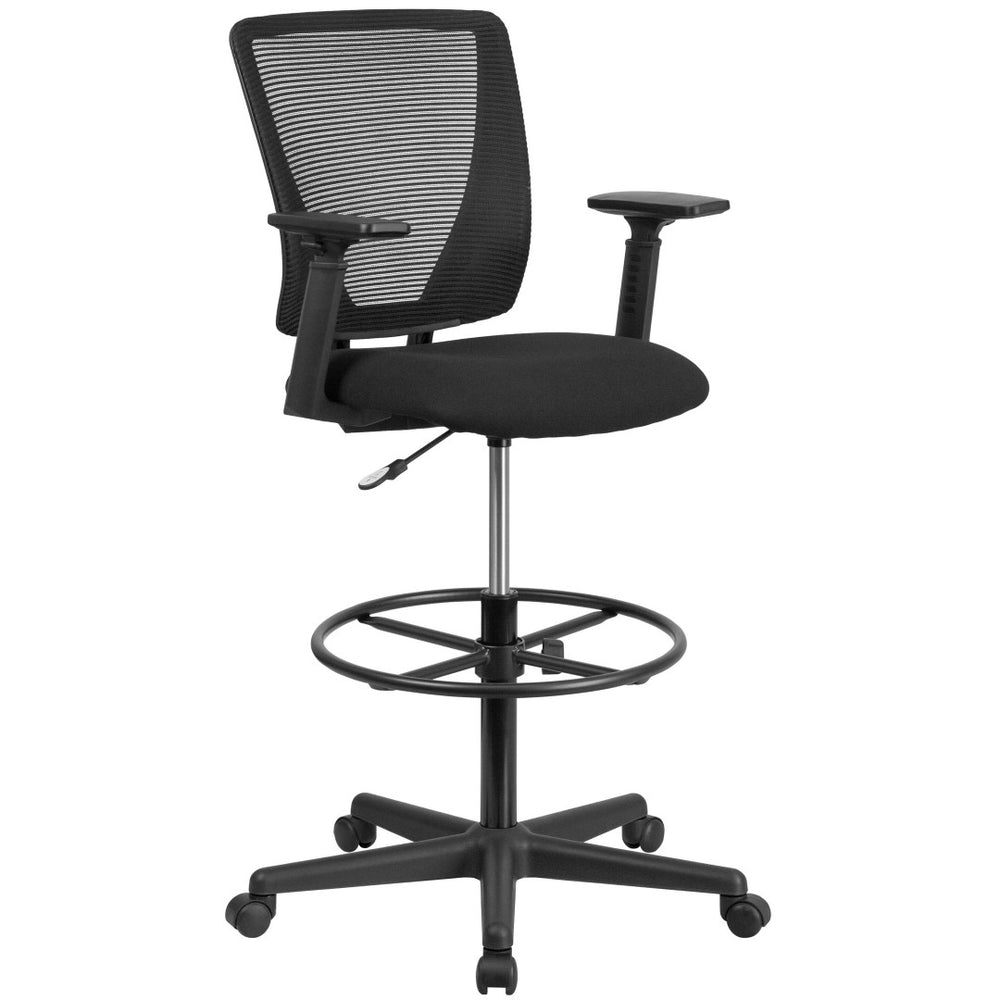 English Elm Harper Ergonomic Mid-Back Drafting Chair with Breathable Mesh, Adjustable Features & Foot Ring GO-2100-A-GG