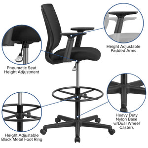 English Elm Harper Ergonomic Mid-Back Drafting Chair with Breathable Mesh, Adjustable Features & Foot Ring GO-2100-A-GG