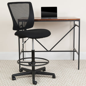English Elm Harper Ergonomic Drafting Chair - Breathable Mesh Back, Adjustable Foot Ring & Padded Fabric Seat GO-2100-GG