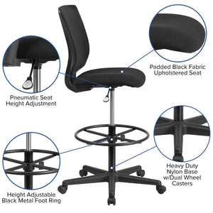 English Elm Harper Ergonomic Drafting Chair - Breathable Mesh Back, Adjustable Foot Ring & Padded Fabric Seat GO-2100-GG