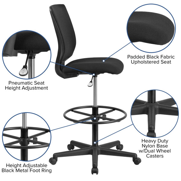 English Elm Harper Ergonomic Drafting Chair - Breathable Mesh Back, Adjustable Foot Ring & Padded Fabric Seat GO-2100-GG
