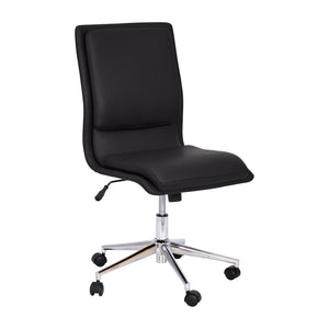 English Elm Madigan Mid-Back Armless Swivel Task Chair with LeatherSoft Upholstery and Chrome Base for Comfort Black GO-21111-BK-GG