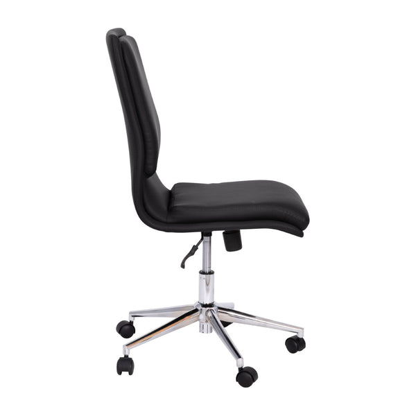 English Elm Madigan Mid-Back Armless Swivel Task Chair with LeatherSoft Upholstery and Chrome Base for Comfort Black GO-21111-BK-GG