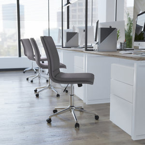 English Elm Madigan Mid-Back Armless Swivel Task Chair with LeatherSoft Upholstery and Chrome Base for Comfort Gray GO-21111-GY-GG