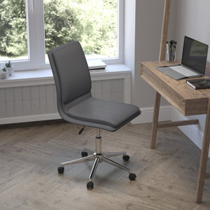 English Elm Madigan Mid-Back Armless Swivel Task Chair with LeatherSoft Upholstery and Chrome Base for Comfort Gray GO-21111-GY-GG