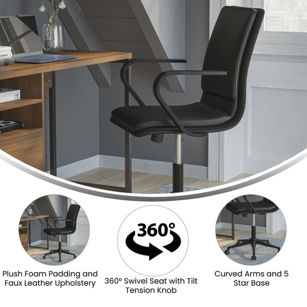 English Elm James Mid-Back Executive Office Chair with Ergonomic Design, Plush Padding, and Smooth Mobility Black LeatherSoft/Black Frame GO-21111B-BK-BK-GG