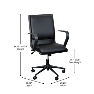 English Elm James Mid-Back Executive Office Chair with Ergonomic Design, Plush Padding, and Smooth Mobility Black LeatherSoft/Black Frame GO-21111B-BK-BK-GG