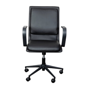 English Elm James Mid-Back Executive Office Chair with Ergonomic Design, Plush Padding, and Smooth Mobility Black LeatherSoft/Black Frame GO-21111B-BK-BK-GG