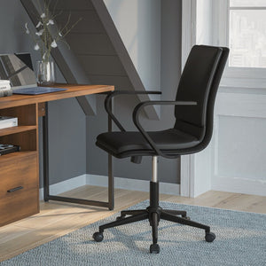 English Elm James Mid-Back Executive Office Chair with Ergonomic Design, Plush Padding, and Smooth Mobility Black LeatherSoft/Black Frame GO-21111B-BK-BK-GG