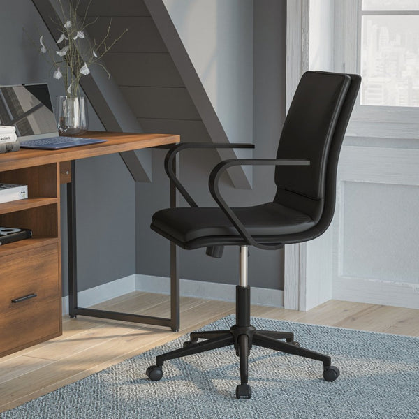 English Elm James Mid-Back Executive Office Chair with Ergonomic Design, Plush Padding, and Smooth Mobility Black LeatherSoft/Black Frame GO-21111B-BK-BK-GG