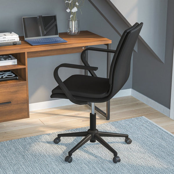 English Elm James Mid-Back Executive Office Chair with Ergonomic Design, Plush Padding, and Smooth Mobility Black LeatherSoft/Black Frame GO-21111B-BK-BK-GG