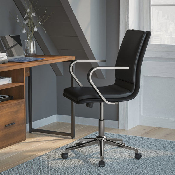 English Elm James Mid-Back Executive Office Chair with Ergonomic Design, Plush Padding, and Smooth Mobility Black LeatherSoft/Chrome Frame GO-21111B-BK-CHR-GG