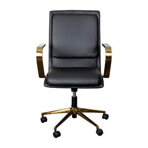 English Elm James Mid-Back Executive Office Chair with Ergonomic Design, Plush Padding, and Smooth Mobility Black LeatherSoft/Gold Frame GO-21111B-BK-GLD-GG