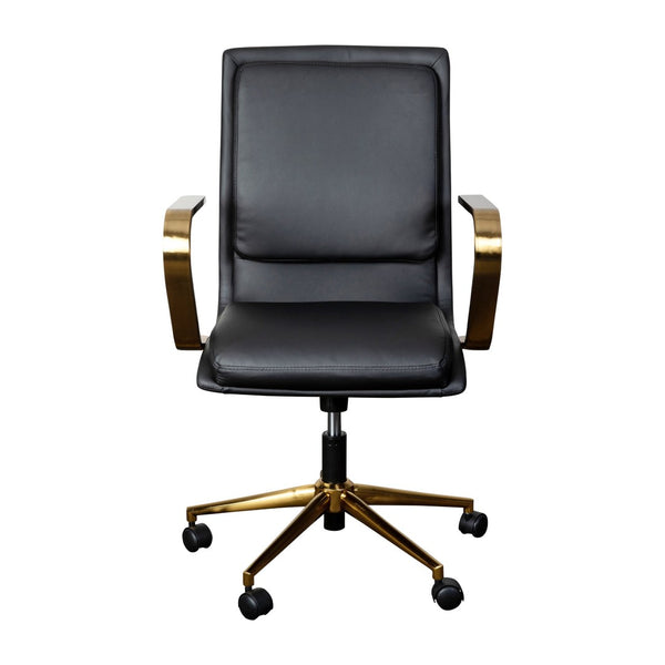 English Elm James Mid-Back Executive Office Chair with Ergonomic Design, Plush Padding, and Smooth Mobility Black LeatherSoft/Gold Frame GO-21111B-BK-GLD-GG