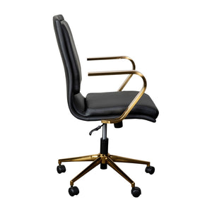 English Elm James Mid-Back Executive Office Chair with Ergonomic Design, Plush Padding, and Smooth Mobility Black LeatherSoft/Gold Frame GO-21111B-BK-GLD-GG