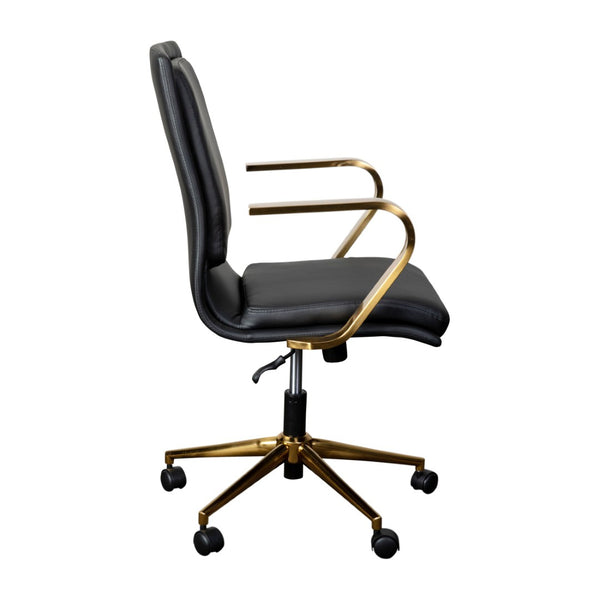 English Elm James Mid-Back Executive Office Chair with Ergonomic Design, Plush Padding, and Smooth Mobility Black LeatherSoft/Gold Frame GO-21111B-BK-GLD-GG