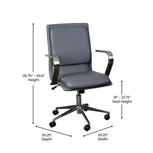 English Elm James Mid-Back Executive Office Chair with Ergonomic Design, Plush Padding, and Smooth Mobility Gray LeatherSoft/Chrome Frame GO-21111B-GY-CHR-GG