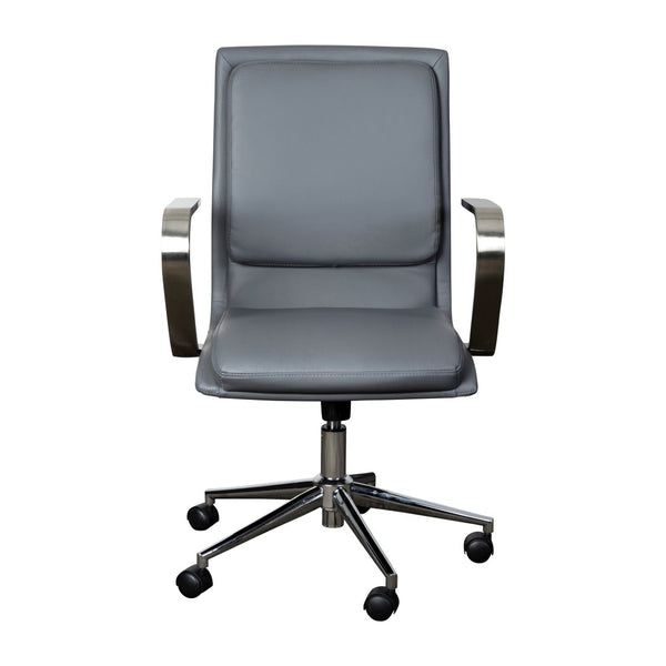 English Elm James Mid-Back Executive Office Chair with Ergonomic Design, Plush Padding, and Smooth Mobility Gray LeatherSoft/Chrome Frame GO-21111B-GY-CHR-GG