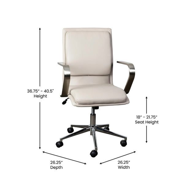 English Elm James Mid-Back Executive Office Chair with Ergonomic Design, Plush Padding, and Smooth Mobility Taupe LeatherSoft/Chrome Frame GO-21111B-TAUPE-CHR-GG