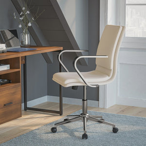 English Elm James Mid-Back Executive Office Chair with Ergonomic Design, Plush Padding, and Smooth Mobility Taupe LeatherSoft/Chrome Frame GO-21111B-TAUPE-CHR-GG