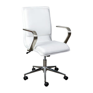 English Elm James Mid-Back Executive Office Chair with Ergonomic Design, Plush Padding, and Smooth Mobility White LeatherSoft/Chrome Frame GO-21111B-WH-CHR-GG
