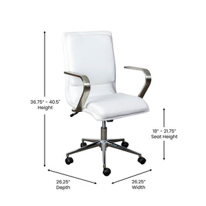 English Elm James Mid-Back Executive Office Chair with Ergonomic Design, Plush Padding, and Smooth Mobility White LeatherSoft/Chrome Frame GO-21111B-WH-CHR-GG
