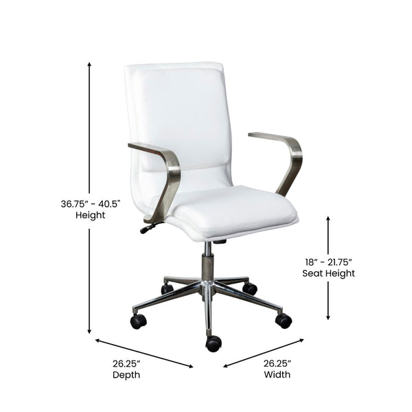 English Elm James Mid-Back Executive Office Chair with Ergonomic Design, Plush Padding, and Smooth Mobility White LeatherSoft/Chrome Frame GO-21111B-WH-CHR-GG