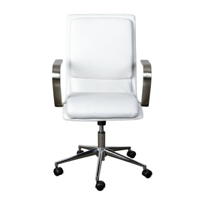 English Elm James Mid-Back Executive Office Chair with Ergonomic Design, Plush Padding, and Smooth Mobility White LeatherSoft/Chrome Frame GO-21111B-WH-CHR-GG