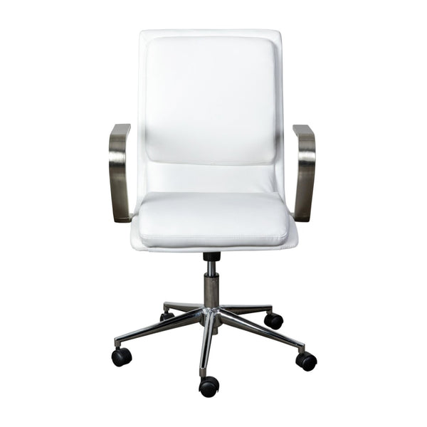 English Elm James Mid-Back Executive Office Chair with Ergonomic Design, Plush Padding, and Smooth Mobility White LeatherSoft/Chrome Frame GO-21111B-WH-CHR-GG