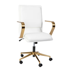 English Elm James Mid-Back Executive Office Chair with Ergonomic Design, Plush Padding, and Smooth Mobility White LeatherSoft/Gold Frame GO-21111B-WH-GLD-GG