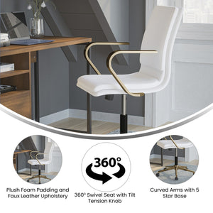 English Elm James Mid-Back Executive Office Chair with Ergonomic Design, Plush Padding, and Smooth Mobility White LeatherSoft/Gold Frame GO-21111B-WH-GLD-GG