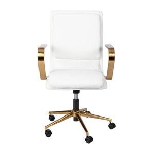 English Elm James Mid-Back Executive Office Chair with Ergonomic Design, Plush Padding, and Smooth Mobility White LeatherSoft/Gold Frame GO-21111B-WH-GLD-GG