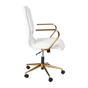 English Elm James Mid-Back Executive Office Chair with Ergonomic Design, Plush Padding, and Smooth Mobility White LeatherSoft/Gold Frame GO-21111B-WH-GLD-GG