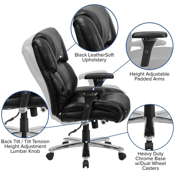 English Elm HERCULES 24/7 Heavy-Duty Executive Ergonomic Office Chair for Big & Tall Professionals, 400 lb Capacity Black LeatherSoft GO-2149-LEA-GG