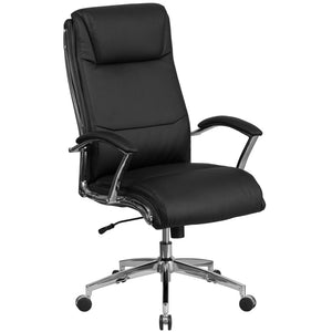 English Elm Rebecca High Back Designer LeatherSoft Executive Swivel Chair with Chrome Base for Ultimate Comfort Black GO-2192-BK-GG