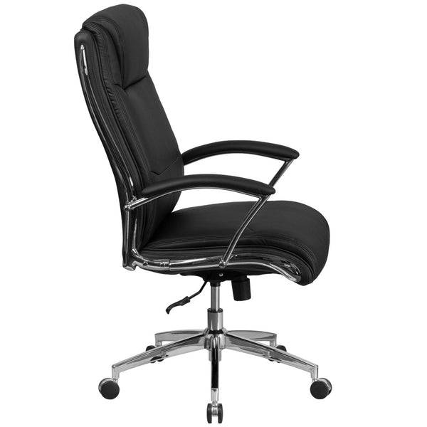 English Elm Rebecca High Back Designer LeatherSoft Executive Swivel Chair with Chrome Base for Ultimate Comfort Black GO-2192-BK-GG