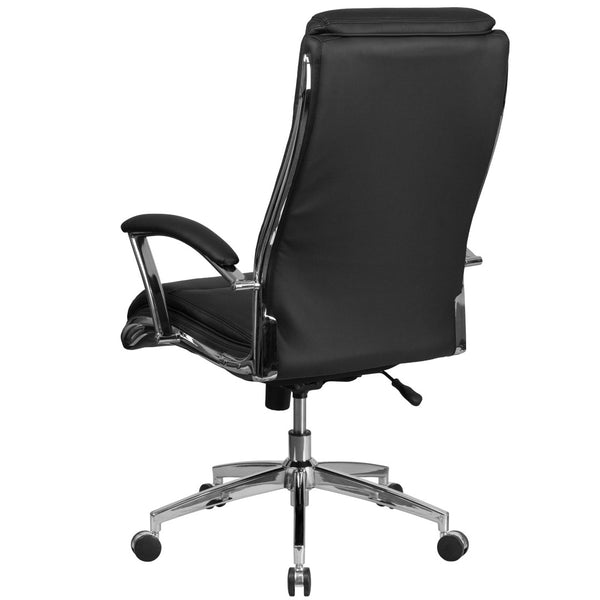 English Elm Rebecca High Back Designer LeatherSoft Executive Swivel Chair with Chrome Base for Ultimate Comfort Black GO-2192-BK-GG
