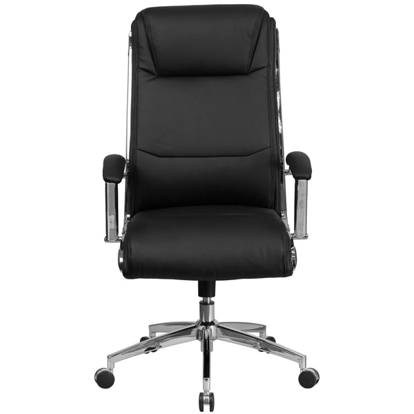 English Elm Rebecca High Back Designer LeatherSoft Executive Swivel Chair with Chrome Base for Ultimate Comfort Black GO-2192-BK-GG