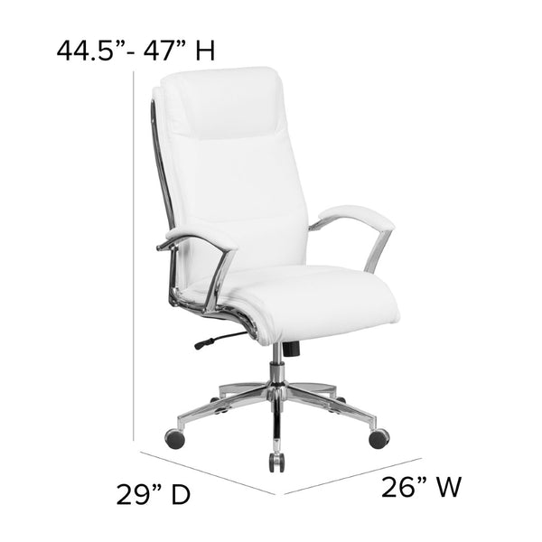 English Elm Rebecca High Back Designer LeatherSoft Executive Swivel Chair with Chrome Base for Ultimate Comfort White GO-2192-WH-GG