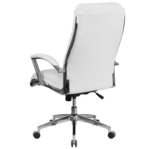 English Elm Rebecca High Back Designer LeatherSoft Executive Swivel Chair with Chrome Base for Ultimate Comfort White GO-2192-WH-GG