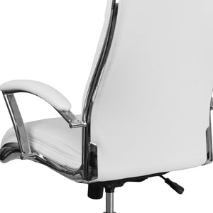 English Elm Rebecca High Back Designer LeatherSoft Executive Swivel Chair with Chrome Base for Ultimate Comfort White GO-2192-WH-GG
