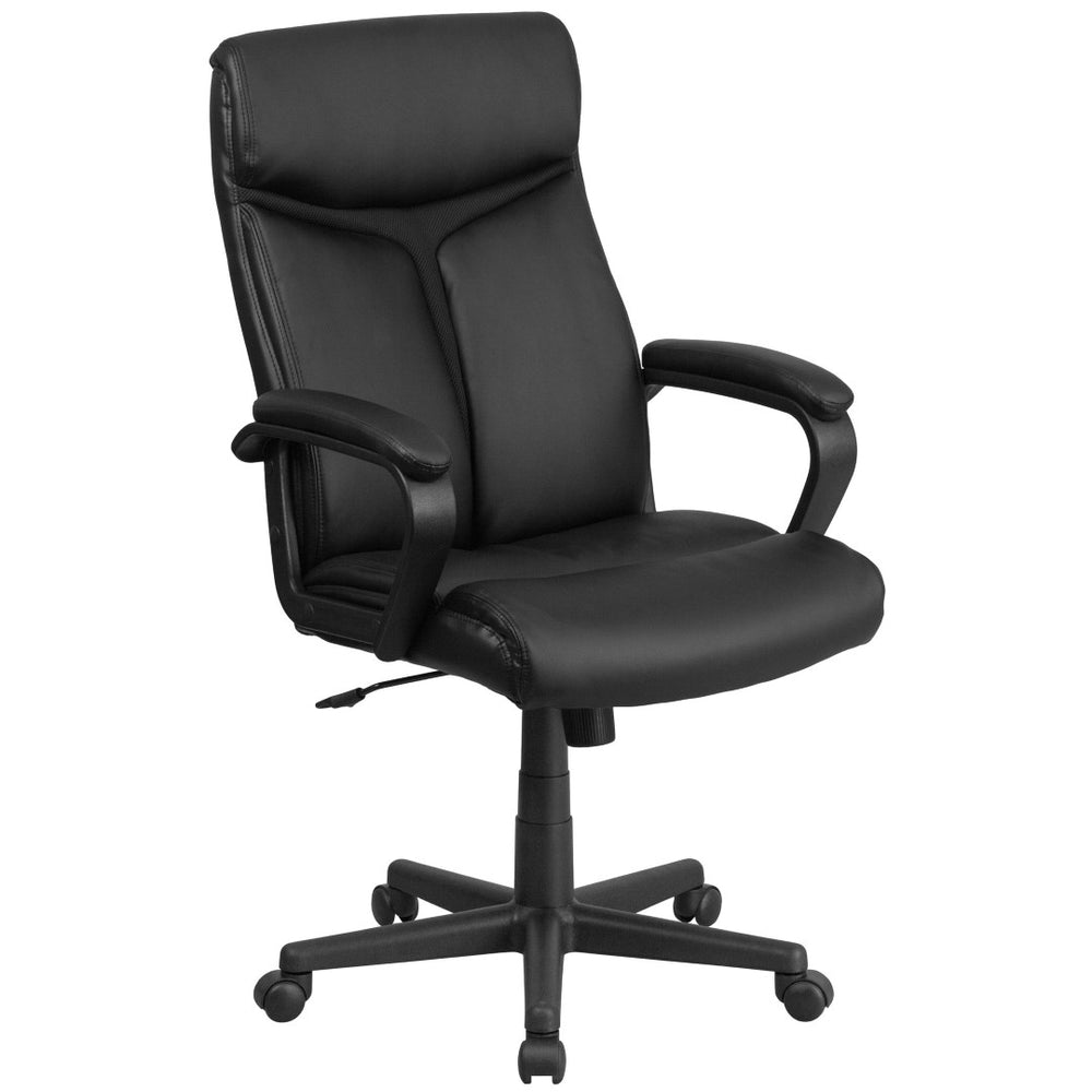 English Elm Raya High Back Executive Swivel Chair in Black LeatherSoft with Mesh Accent for Ultimate Comfort GO-2196-1-GG