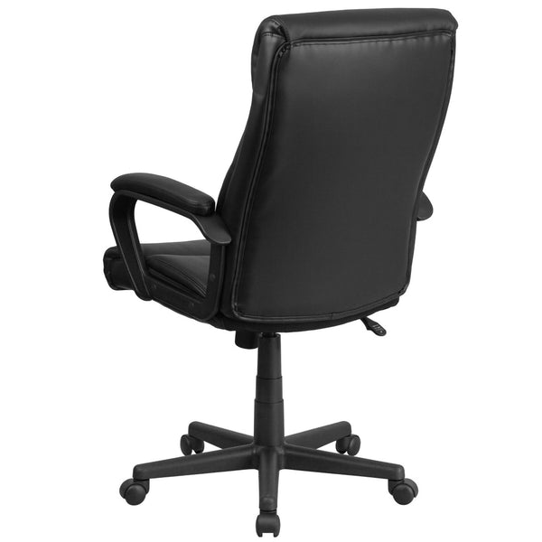 English Elm Raya High Back Executive Swivel Chair in Black LeatherSoft with Mesh Accent for Ultimate Comfort GO-2196-1-GG